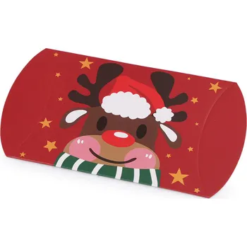 Vánoční dekorace Vánoční dárková krabička sob, Mikuláš, sněhulák, perníček, kostelík, malé, 1 červená sob