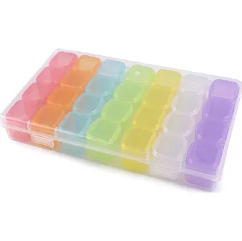 Plastový box / zásobník 28 dóziček, malé, multikolor
