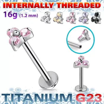 Piercing Titanový labret G23 s třemi krystaly ULBIN13 InfinityPierce.cz (Krásný titanový piercing se zirkony – bezpečný a hypoalergenní ULBIN13)