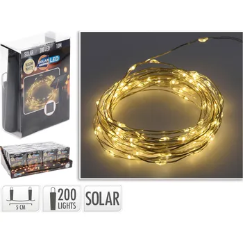 Vánoční dekorace osvětlení vánoční solární 10m 200LED teplá BÍ, drát