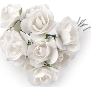 umělá květina Umělá papírová mini růže na drátku, malé, 1 Off White