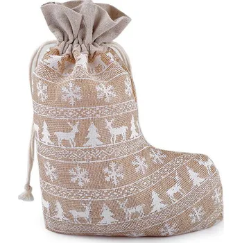 Vánoční dekorace Mikulášská / vánoční punčocha 20x27 cm imitace juty, malé, 1 režná