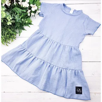 Dívčí šaty Kulišárny Mušelínové BOHO šaty POWDER BLUE VELIKOST: 86-92