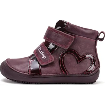 Dívčí polobotky D.D.step Celoroční kožené boty obuv kotníkové BAREFOOT D. D. step A063-52818A vínové se srdíčkem velikost: 29