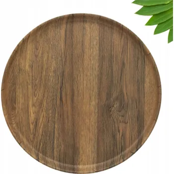 Plastový kulatý tác / podnos s imitací dřeva, 37 cm
