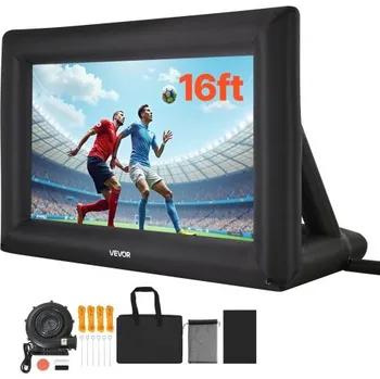 Projekční technika Nafukovací filmové plátno VEVOR 16 stop, omyvatelné nafukovací projekční plátno z 600D s přenosným úložným vakem, snadno nastavitelný filmový projektor 16:9 pro venkovní zahradu, domácí kino, tematickou párty, zábavu u bazénu