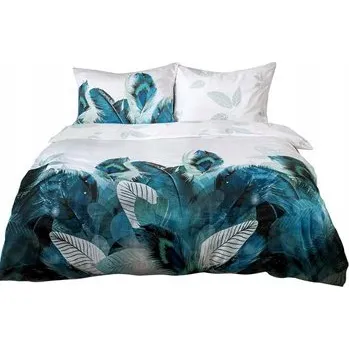 Povlečení Povlečení saténová bavlněná tkanina 180x200 listy tyrkysová PANEL