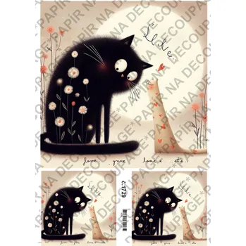 Umělecký papír Rýžový a soft papír na decoupage - Kočky LOVE - KB01729 Materiál: Soft, Rozměr: A4