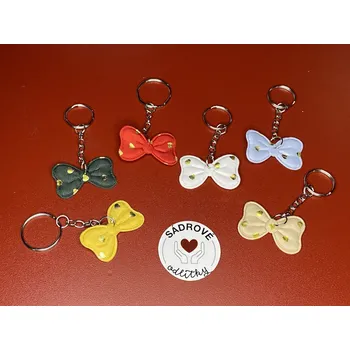 HandMade by VeJa Přívěšek na klíče - látková mašle se zlatým