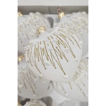 Vánoční dekorace Bílé Srdíčko Vánoční Koule na Vánoční Stromeček - 1 kus