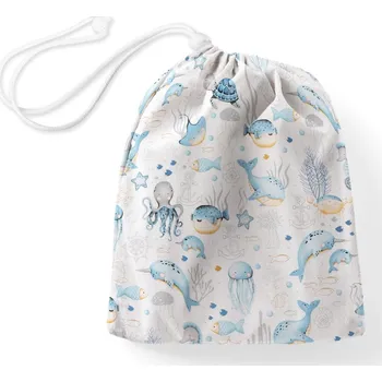 Školní sáček Bavlněný pytlík/sáček na přezůvky Sandra SA-442 Mořský svět modrý na bílém