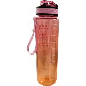 Láhev SMUKEE lahev na pití s brčkem 1 l RŮŽOVÁ POMERANČOVÁ OMBRE