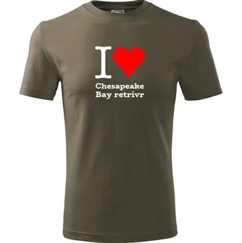 Army tričko I love Chesapeake Bay retrívr - dárek pro pejskaře - barva hnědá - velikost S
