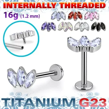 Piercing Titanový labret se třemi různébarevnými krystaly – ocelová barva ULBIN23 InfinityPierce.cz (Hypoalergenní titanový labret s třpytivými krystaly – vícebarevné ULBIN23)