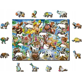 Puzzle Puzzle Dřevěné 200 dílků Selfie Zvířata WoodenCity