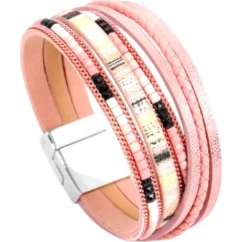 Náramek KOŽENÝ DÁMSKÝ NÁRAMEK ETNO ŘEMÍNKY růžový