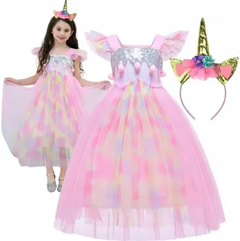 Karnevalový kostým KOSTÝM ŠATY KOSTÝM DUHOVÉHO JEDNOROŽCE NA KARNEVAL 104 110