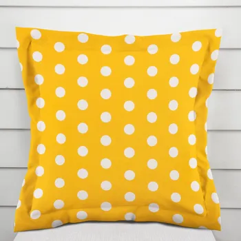 Povlak na dekorativní polštářek Bavlněný povlak na polštář s lemem Sandra SA-598 Bílé puntíky na žlutém 40 x 40 cm