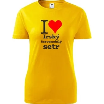 Dámské tričko Žluté dámské tričko I love Irský červenobílý setr - dárek pro pejskařku - barva žlutá - velikost XL