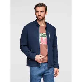 Pánská casual bunda Ombre Structured men's biker jacket with stand-up collar - dark blue Ombre modrá | světle modrá 3425938