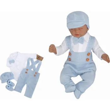 Kojenecká souprava Z&Z 5-dílná pletená sada Boy, body, kalhoty, čepička, motýlek, botičky, modrá, Velikost koj. oblečení 56 (1-2m)