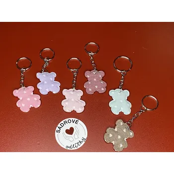 HandMade by VeJa Přívěšek na klíče - látkový medvídek se srdíčky