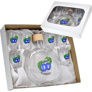 Sklenice Sada láhev Peggy + 6x35 ml odlivka švestky