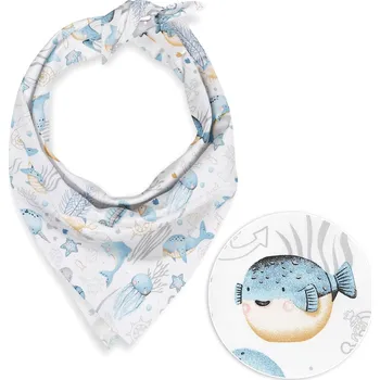 Šátek Dětský bavlněný šátek Sandra SA-442 Mořský svět modrý na bílém 45 x 45 cm