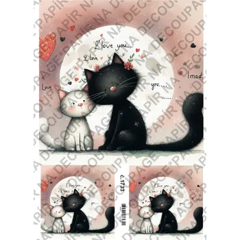 Umělecký papír Rýžový a soft papír na decoupage - Kočky LOVE - KB01733 Materiál: Soft, Rozměr: A4