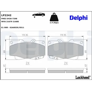 Brzdová destička Sada brzdových destiček, kotoučová brzda DELPHI LP2242