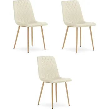 Jídelní židle Set tří jídelních židlí TURIN sametové, světle béžové / hnědé nohy (3 ks)