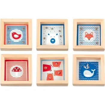 Dřevěná hračka Goki Kuličkové bludiště s motivy: ptáček, velryba, mochomůrka, liška, lední medvěd a medvídci