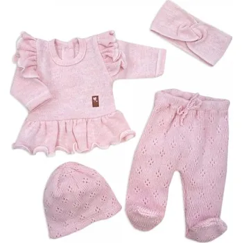 Kojenecká souprava Pletená ažurková sada 4D, tunika, polodupačky, čepička + čelenka Kazum, růžová, vel. 68, Velikost koj. oblečení 62 (2-3m)
