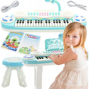 Hudební nástroj pro děti PIANINKO varhany Růžové S MIKROFONEM 37 kláves NAHRÁVÁNÍ MP3 + STOLIČKA