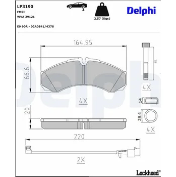 Brzdová destička Sada brzdových destiček, kotoučová brzda DELPHI LP3190