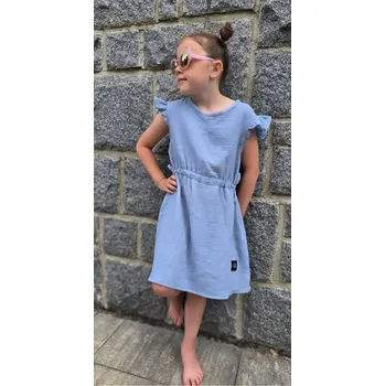 Dívčí šaty Kulišárny Dívčí šaty BELLA - POWDER BLUE mušelín VELIKOST: 128/ 7-8 let