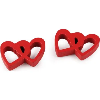 Dřevěné dvojité srdce samolepicí, malé, 2 červená