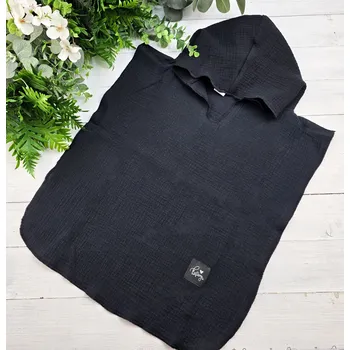 Kulišárny Mušelínové plážové pončo s kapucí BLACK věkové rozmezí: 1-3 roky - 40cm