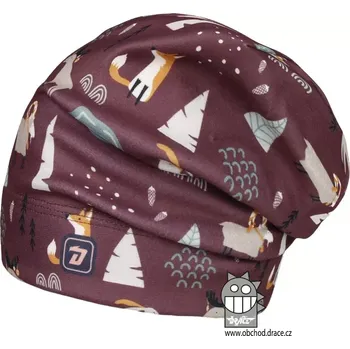 Čepice Flísová čepice Dráče Yetti - vzor 10 - vínová - lesní zvířátka