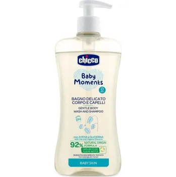 Šampon CHICCO Šampon jemný na vlasy a tělo s dávkovačem Baby Moments 92 % přírodních složek 500 ml
