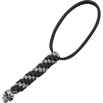 Schmuckatelli Emerson Lanyard Black/Grey With Silver Skull Bead