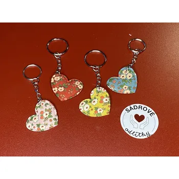 HandMade by VeJa Přívěšek na klíče - látkové květinové srdce