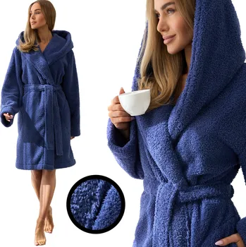 Dámský župan L&L dámský župan ke kolenům s kapucí tmavě modrý, velikost M