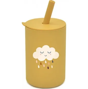 Silikonový hrnek s brčkem Mráček, 150 ml - hořčicový