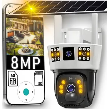IP kamera EXTERNÍ SOLÁRNÍ KAMERA 2 OBJEKTIVY 8MPx S PODPOROU SIM KARTY 4G LTE A 3 OBRAZOVKAMI