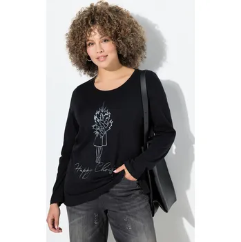 Dámské tričko Ulla Popken, Plus size Tričko, vánoční motiv, Classic, kulatý výstřih, dlouhé rukávy pro plnoštíhlé nadměrná velikost, 844910100-1129, černý, 46/48, Nadměrné velikosti, Plus size oblečení, Oblečení pro boubelky, Oblečení pro baculky, Oblečení pro plnoštíh