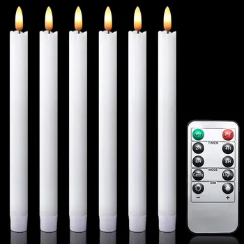 led svíčka Homemory LED svíčky s 3D knotem, časovač, dálkové ovládání, na baterie, 24 x 2,2 cm, 6 kusů
