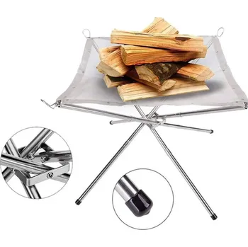 Skládací nerezový stojan na ohniště 56 x 56 x 43 cm Přenosný zahradní grilovací rám Venkovní táborák Kempingové ohniště Ocelová konstrukce