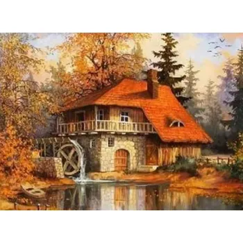 Obraz DIAMANTOVÁ MOZAIKA DŮM S MLÝNEM NA PODZIM 30X40CM 2000130