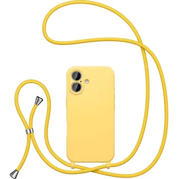 Pouzdro na mobilní telefon Silikonový kryt se šňůrkou a ochranou fotoaparátu pro iPhone 16 Barva: Žlutá